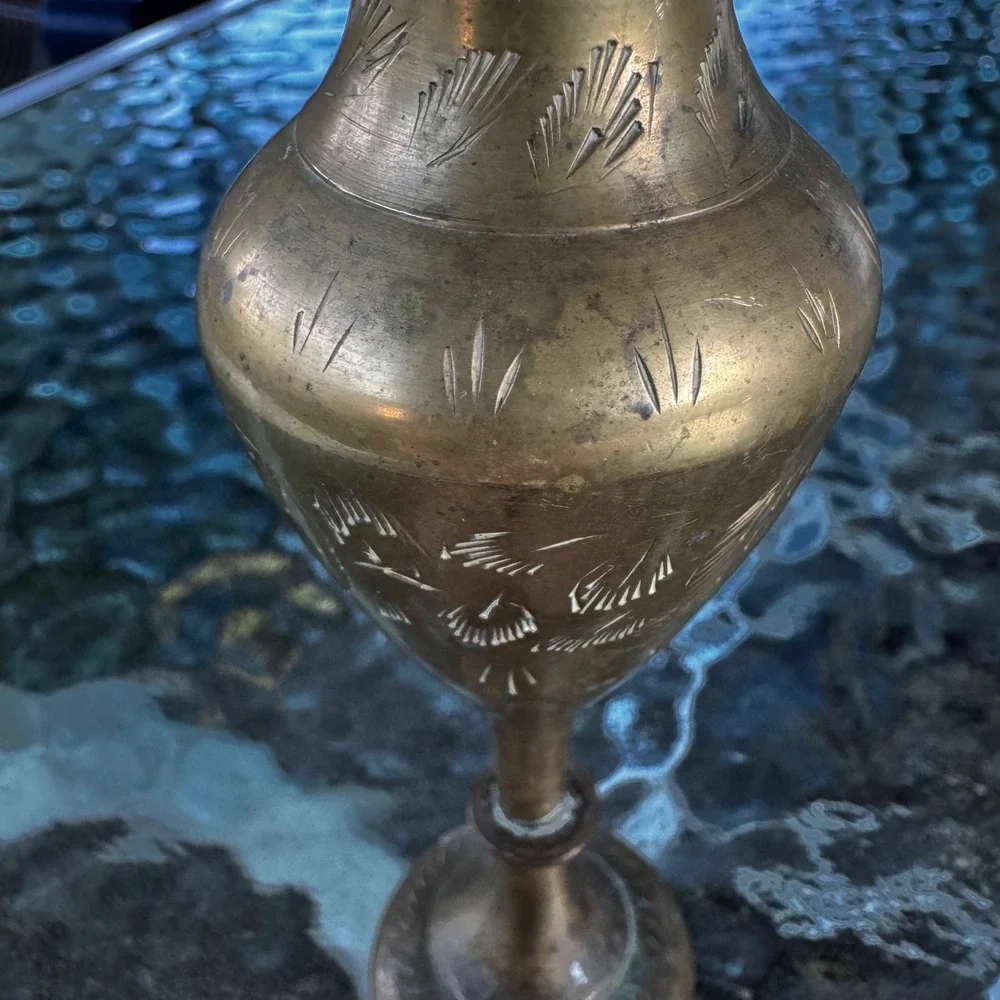 Vintage Etched Brass Bud Vase, Floral Design, Small,‎ Tall, Decorative